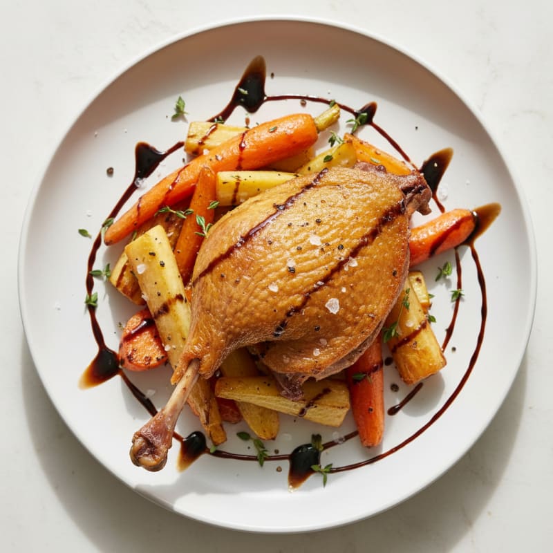 Crispy Duck Confit with Roasted Root Vegetables