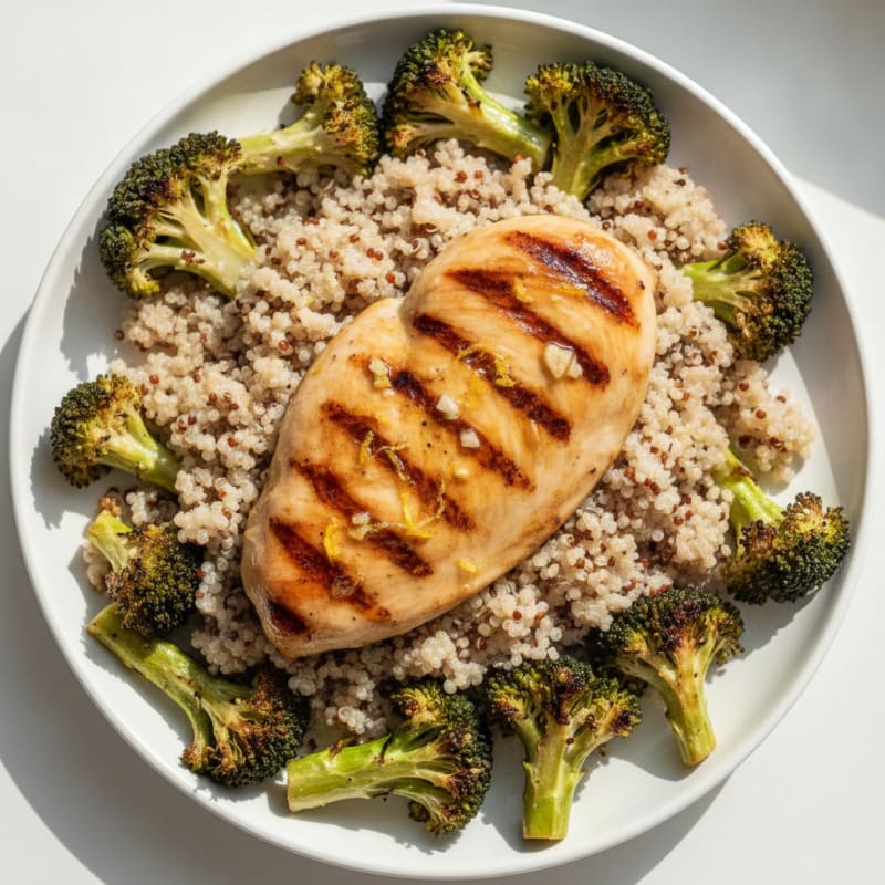 Grilled Chicken Breast with Quinoa and Roasted Broccoli