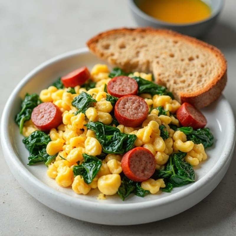 Egg White Scramble with Turkey Sausage and Sautéed Spinach