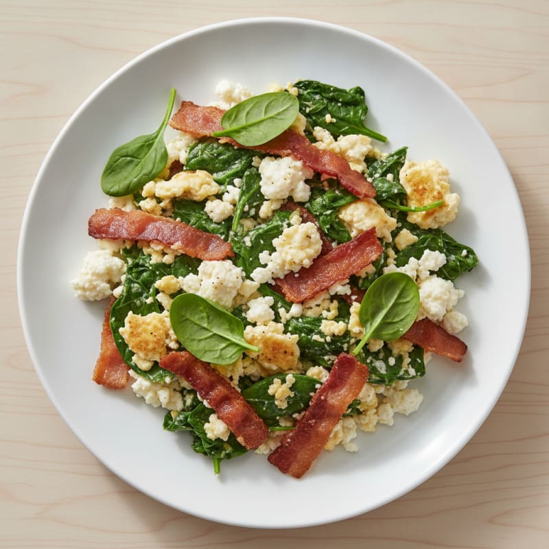 Cottage Cheese Scramble with Spinach and Turkey Bacon