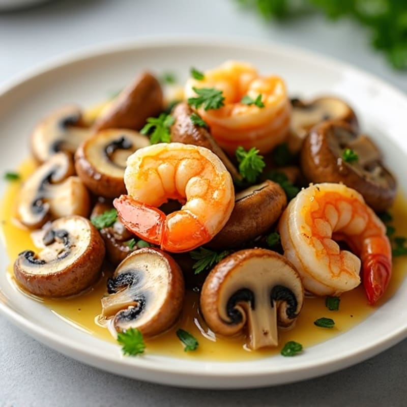 Mushrooms with Roasted Garlic Butter and Shrimp