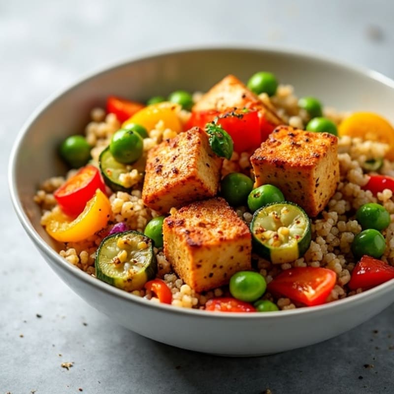 Crispy Tofu and Quinoa Power Bowl with Roasted Vegetables