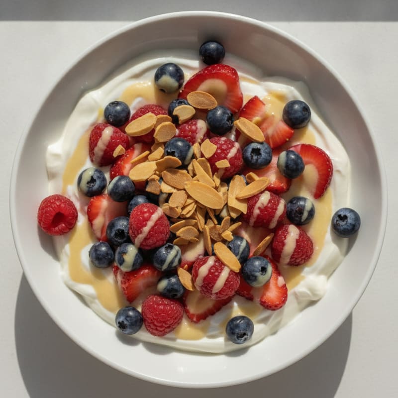 Silky Greek Yogurt Protein Bowl with Mixed Berries and Almonds