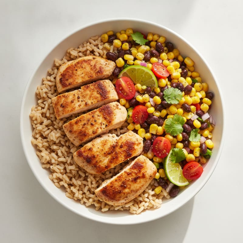Chipotle Chicken and Corn Salsa Rice Bowl