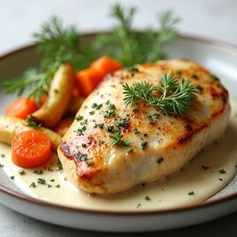 Creamy Herb Chicken with Roasted Root Vegetables