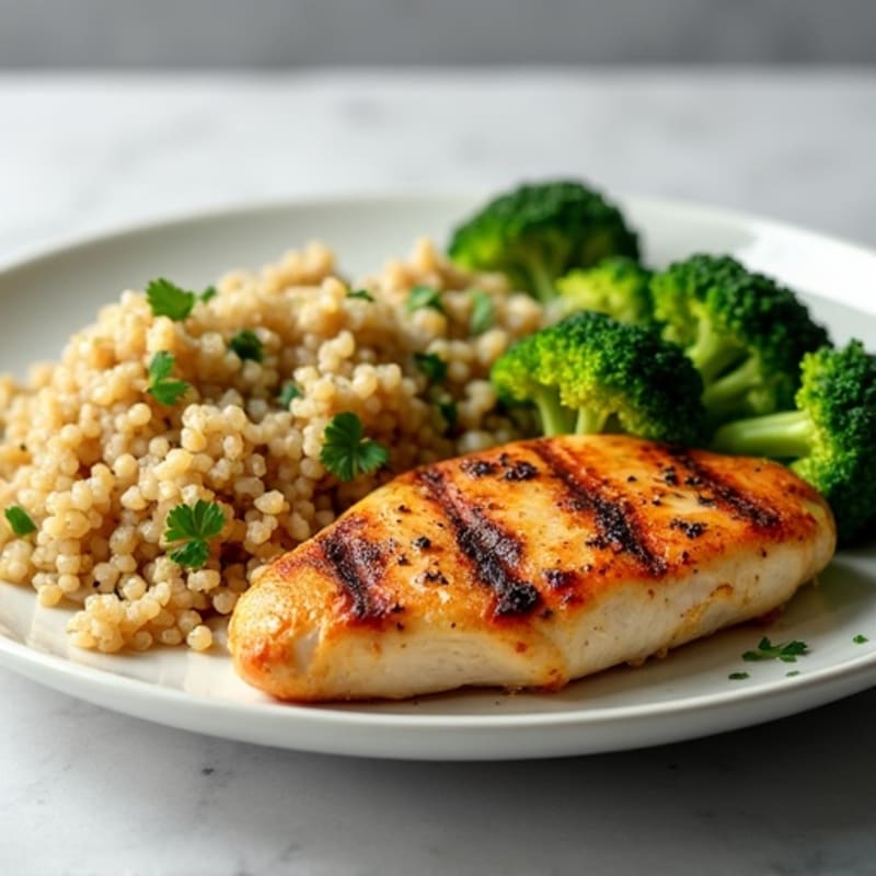 Grilled Chicken Breast with Quinoa and Roasted Broccoli