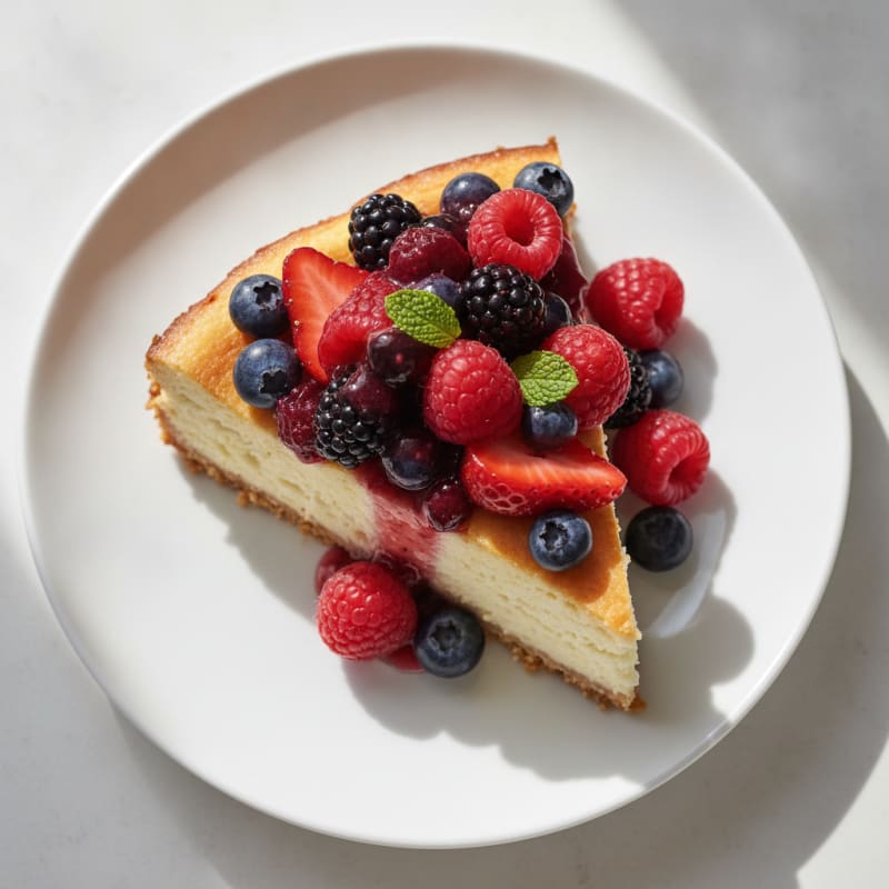 Greek Yogurt Protein Cheesecake with Mixed Berries