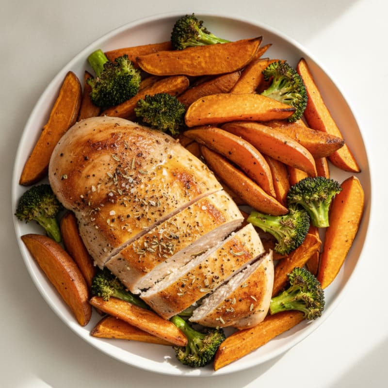 Roasted Chicken with Sweet Potato Wedges