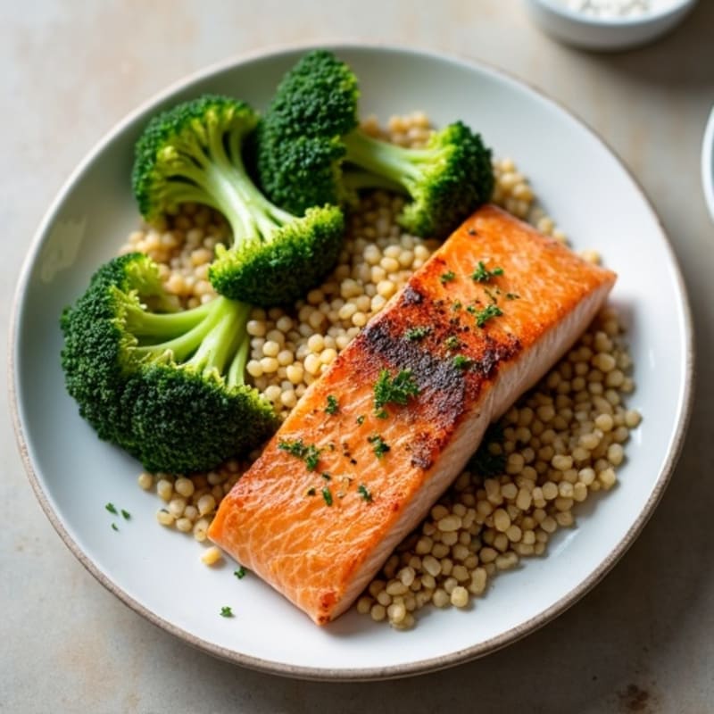 Seared Salmon with Roasted Broccoli and Quinoa
