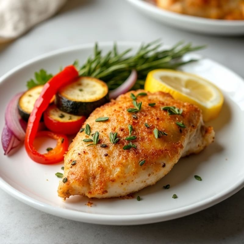 Crispy Air-Fried Lemon Herb Chicken with Roasted Vegetables