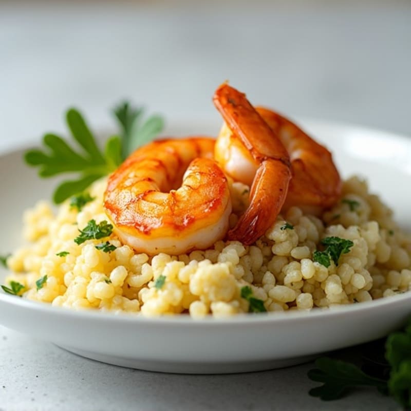Garlic-Lemon Pan Seared Shrimp with Herb Caulirice