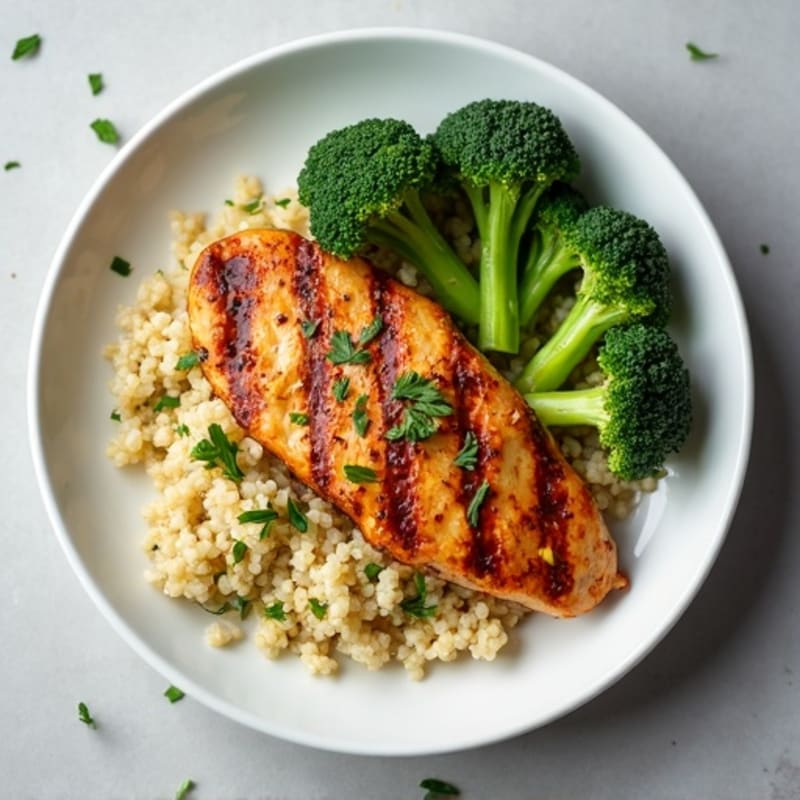 Grilled Chicken Breast with Roasted Broccoli and Quinoa