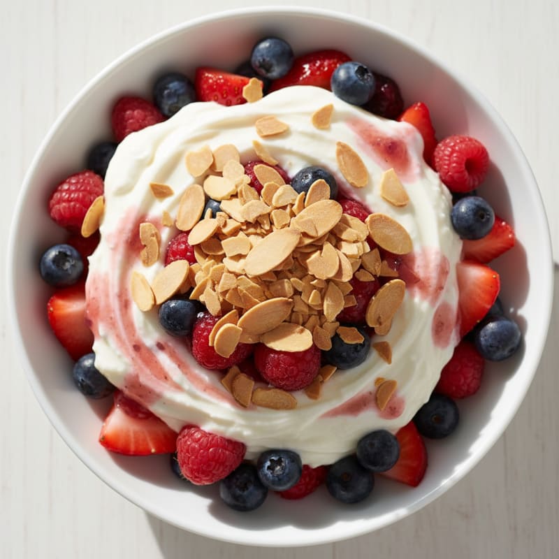 Greek Yogurt Protein Parfait with Mixed Berries and Almonds