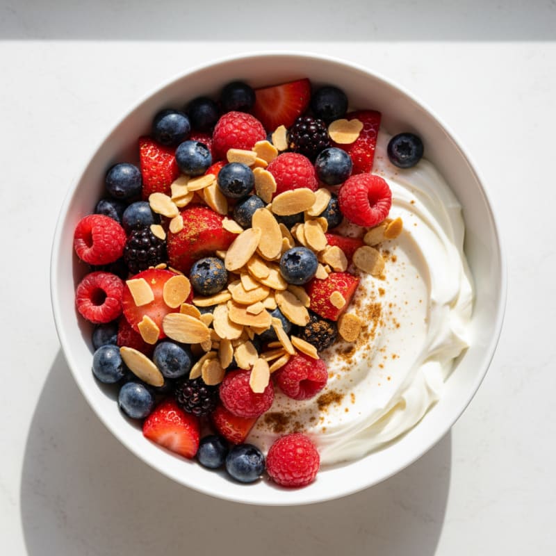 Greek Yogurt Protein Bowl with Mixed Berries and Almonds