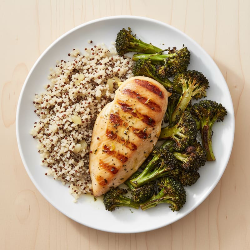 Grilled Chicken Breast with Quinoa and Roasted Broccoli
