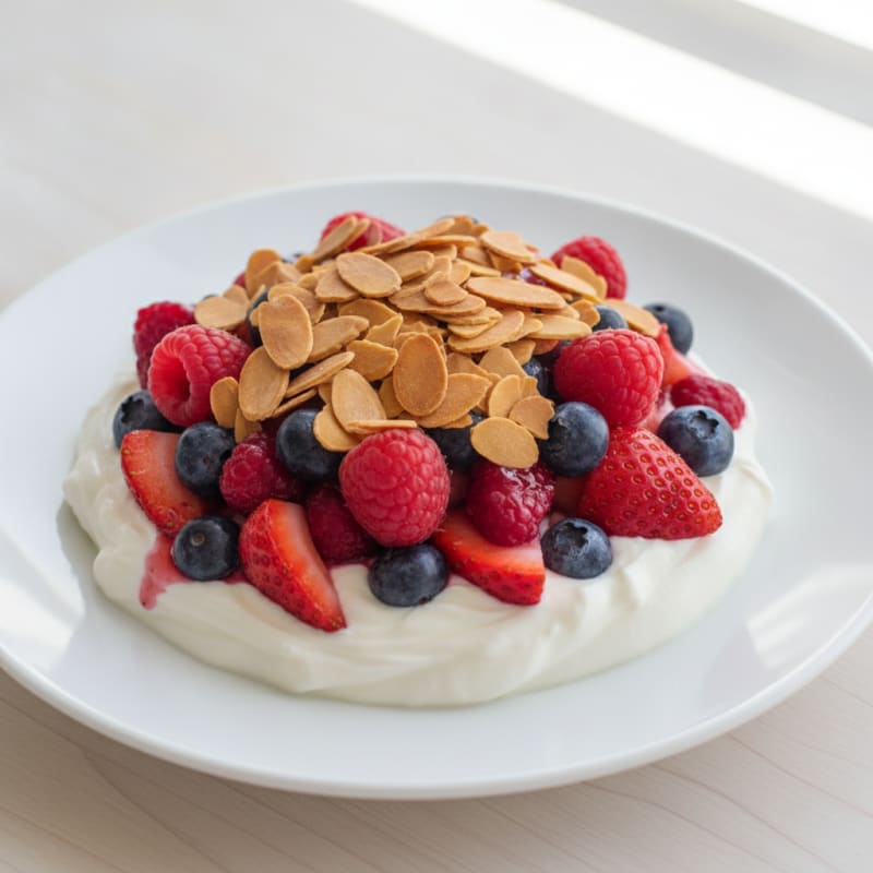 Greek Yogurt Protein Parfait with Mixed Berries and Almonds