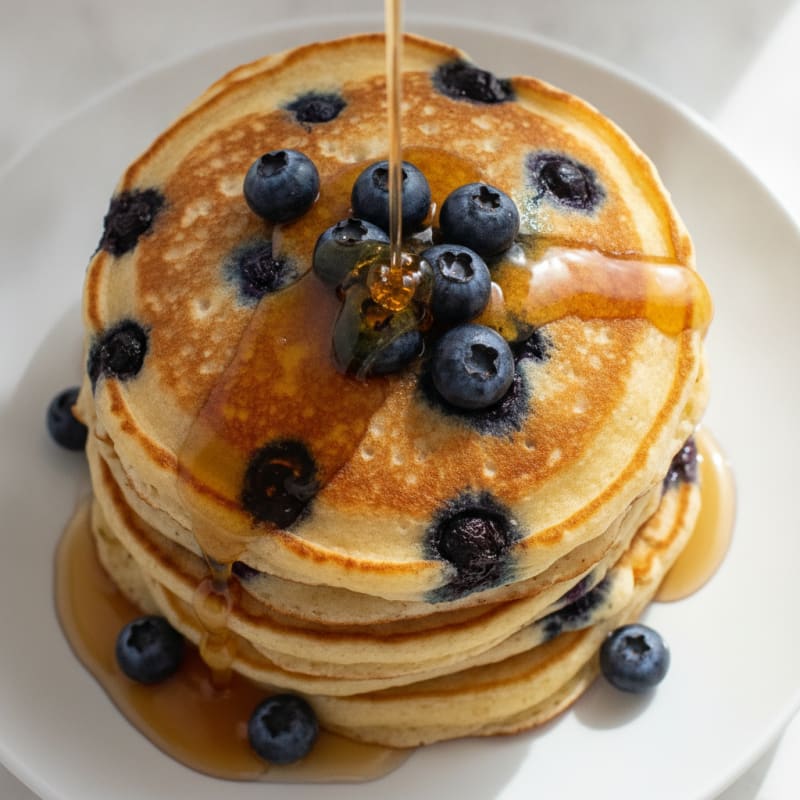 Blueberry Ricotta Pancakes with Maple Syrup
