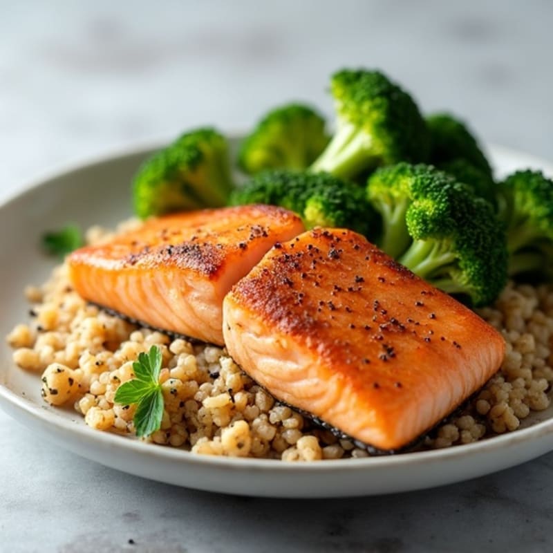 Pan-Seared Salmon with Roasted Broccoli and Quinoa