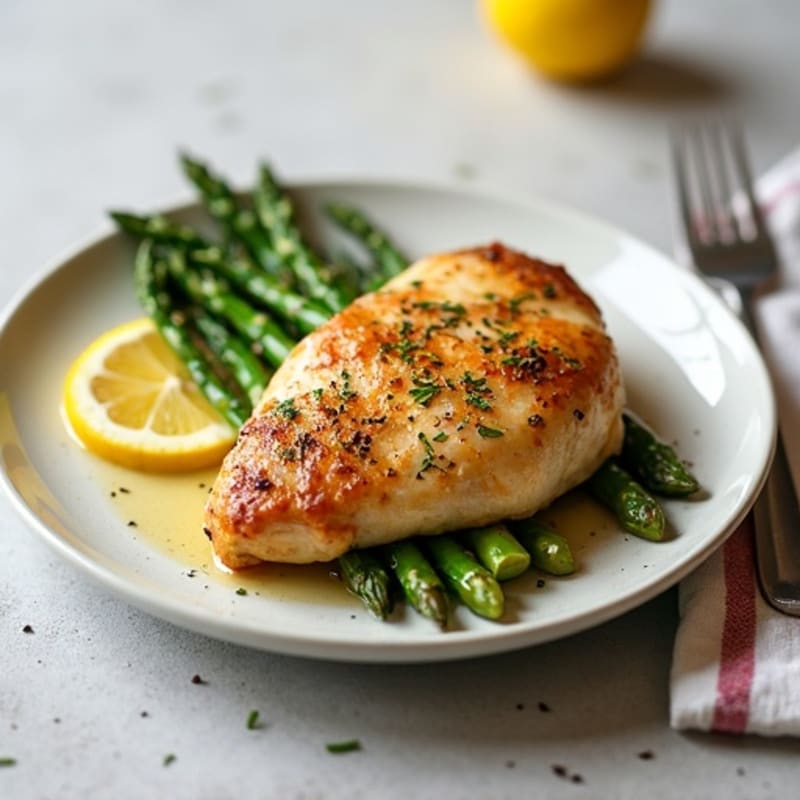Lemon Garlic Roasted Chicken with Crispy Asparagus