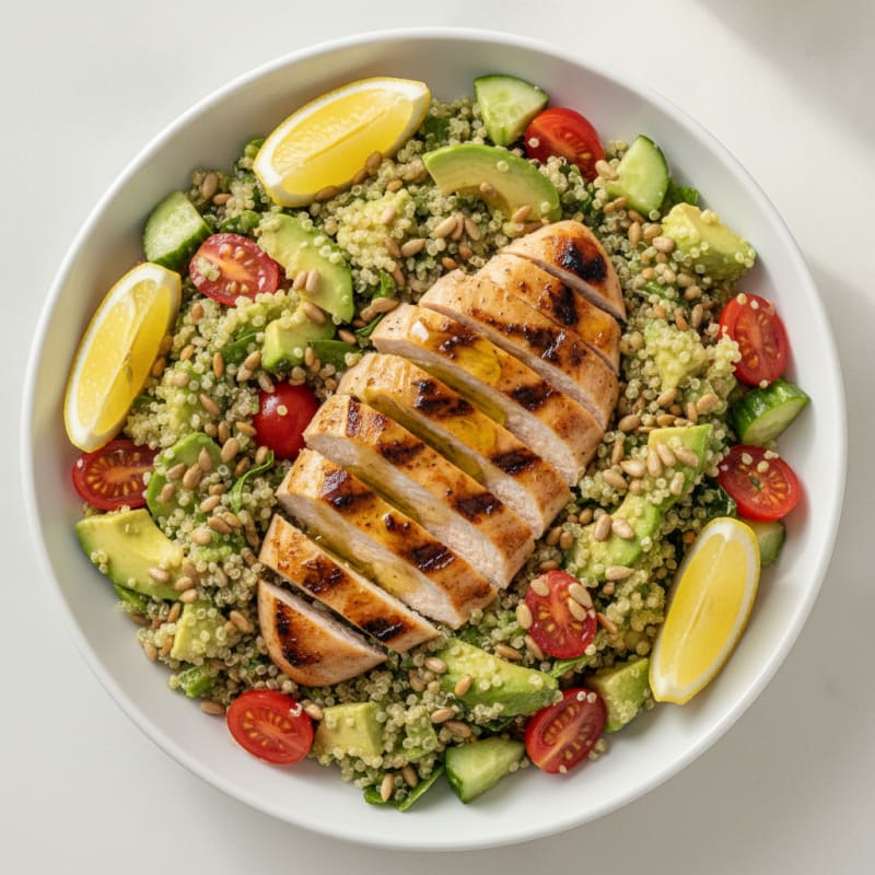 Grilled Chicken Breast with Creamy Avocado Quinoa Salad