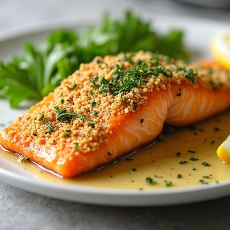 Herb-Crusted Baked Salmon with Lemon Butter Sauce