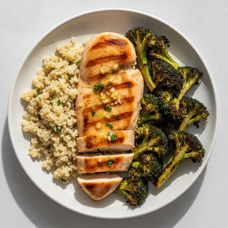 Grilled Chicken Breast with Quinoa and Roasted Broccoli