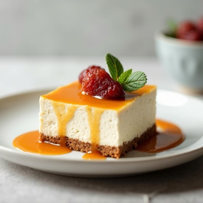 Protein-Packed Greek Yogurt Cheesecake with Date Caramel Drizzle