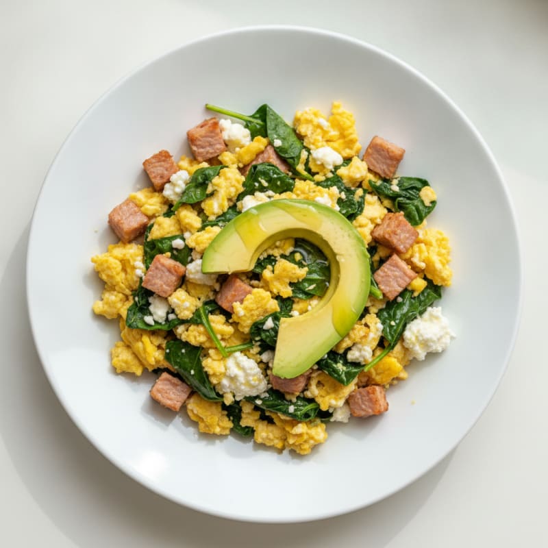 Cottage Cheese Egg Scramble with Spinach and Smoked Turkey
