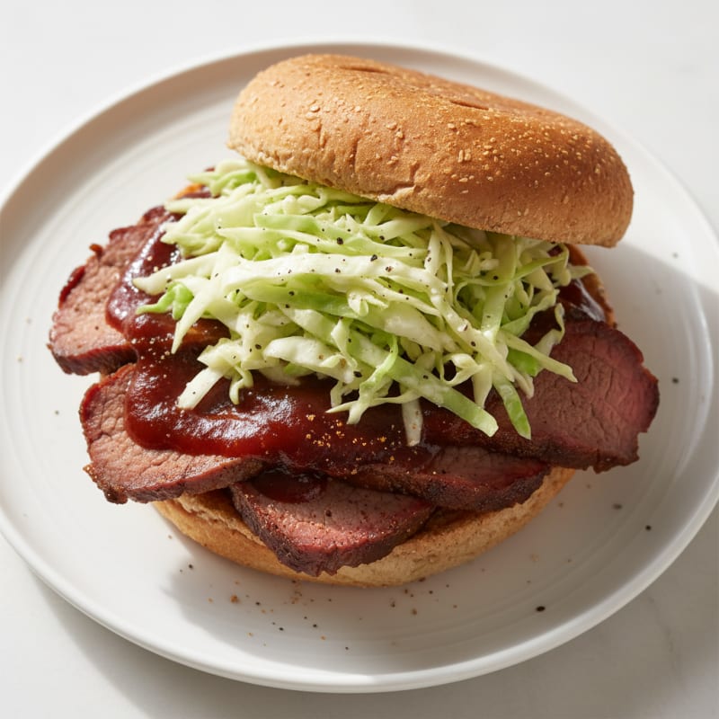 Smoky BBQ Brisket Sandwich with Tangy Slaw