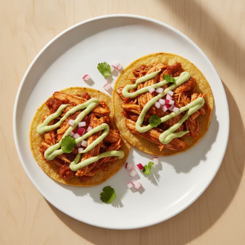 Chicken Tinga Tostadas with Avocado Crema
