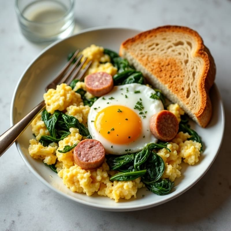 Egg White Scramble with Turkey Sausage and Spinach