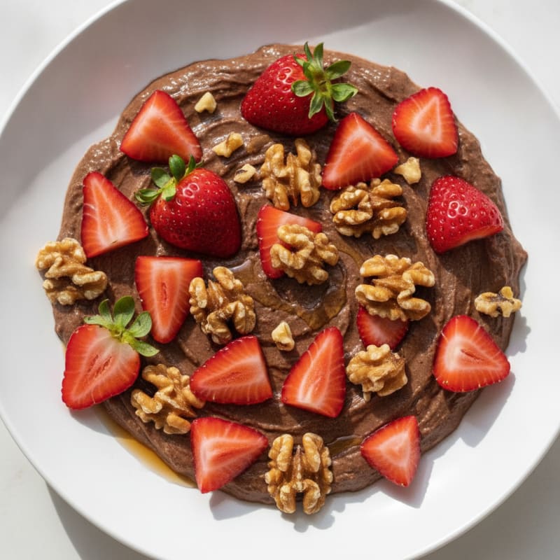 Silky Chocolate Protein Pudding with Fresh Strawberries