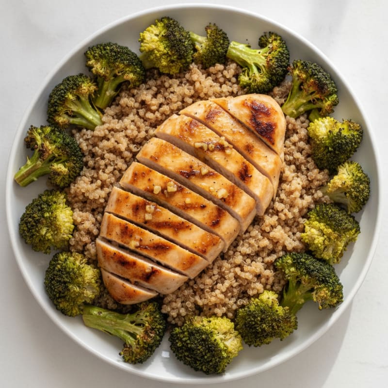 Grilled Chicken Breast with Roasted Broccoli and Quinoa
