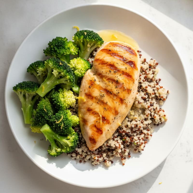 Grilled Chicken Breast with Quinoa and Steamed Broccoli