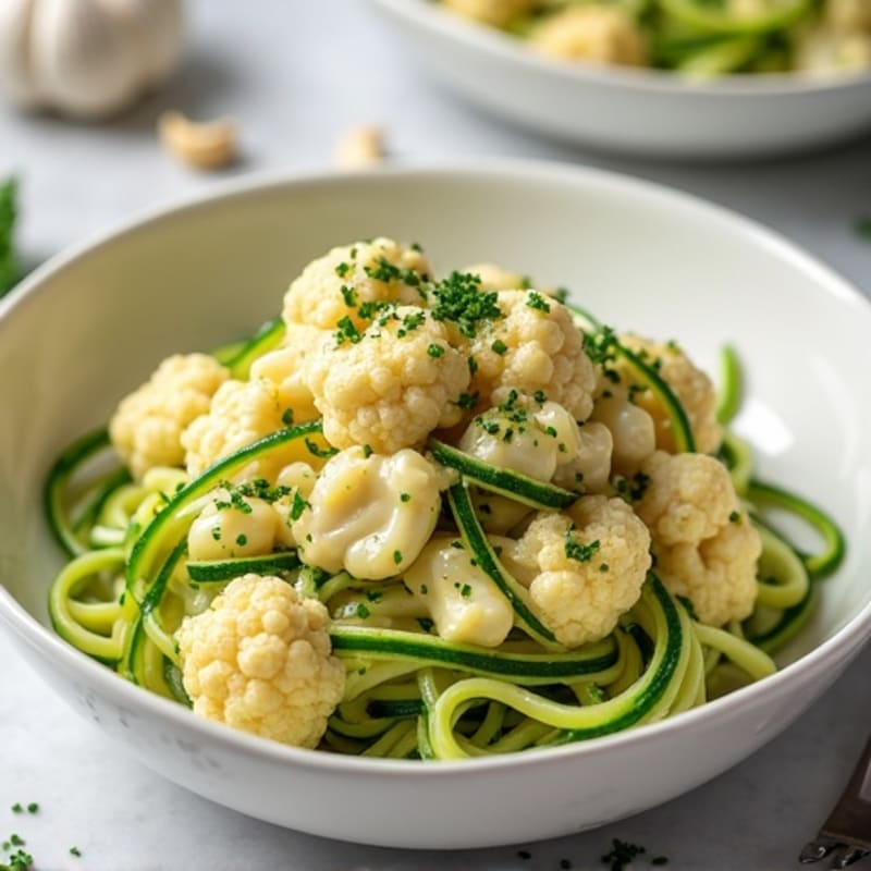 Creamy Cashew Cauliflower Alfredo with Zucchini Noodles