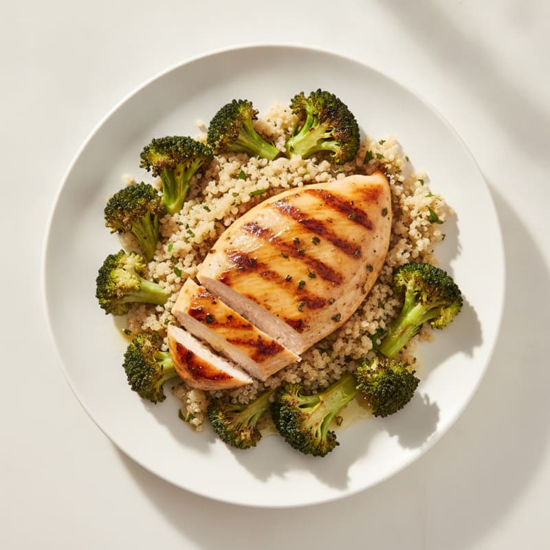 Grilled Chicken Breast with Quinoa and Roasted Broccoli