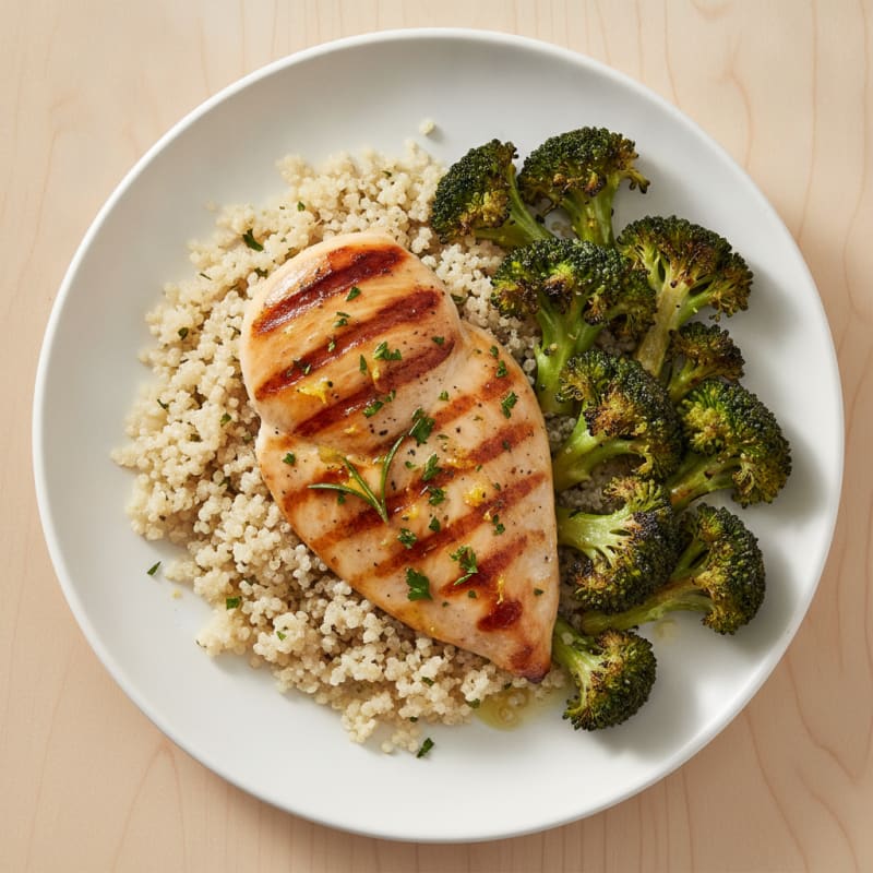 Grilled Chicken Breast with Quinoa and Roasted Broccoli