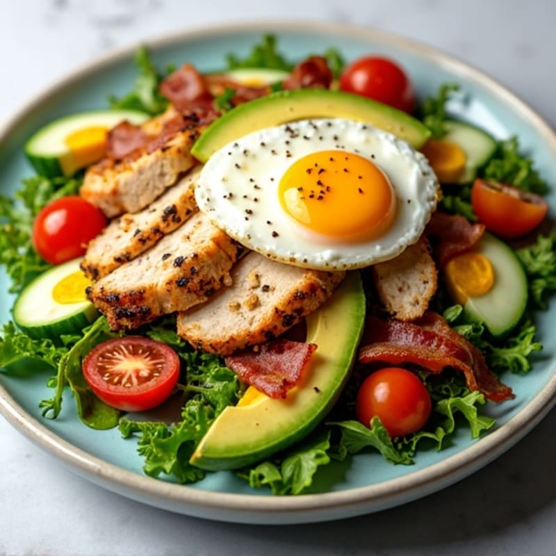 Grilled Chicken Salad with Crispy Bacon, Hard-Boiled Eggs, and Creamy Avocado