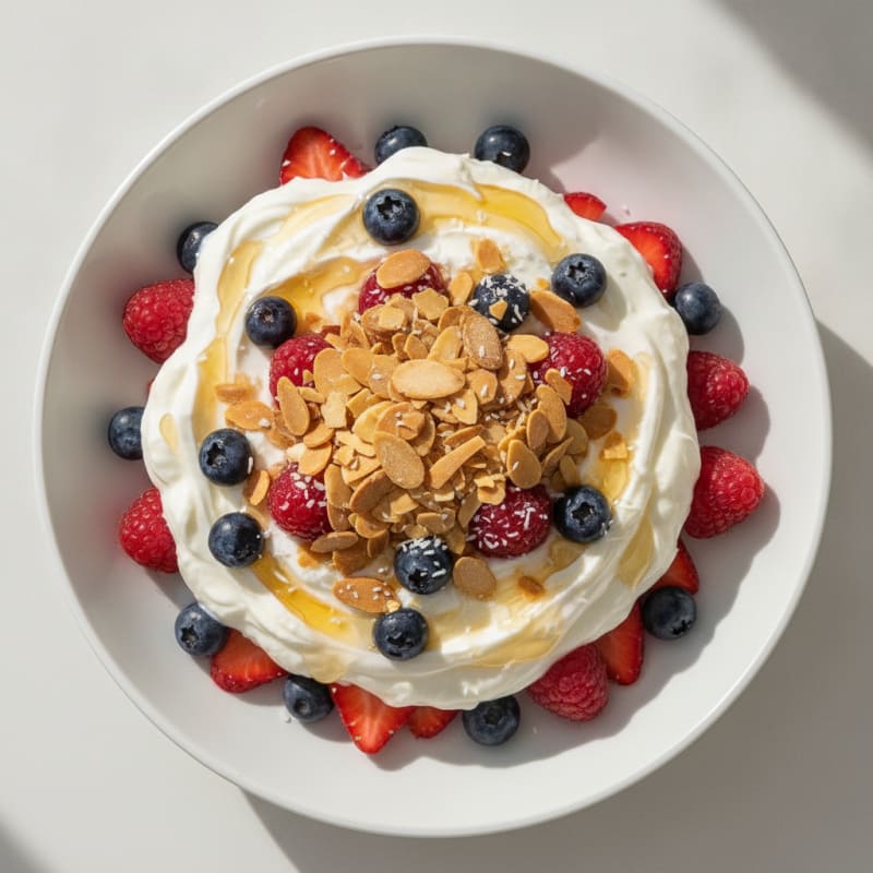 Creamy Greek Yogurt Parfait with Mixed Berries and Almonds