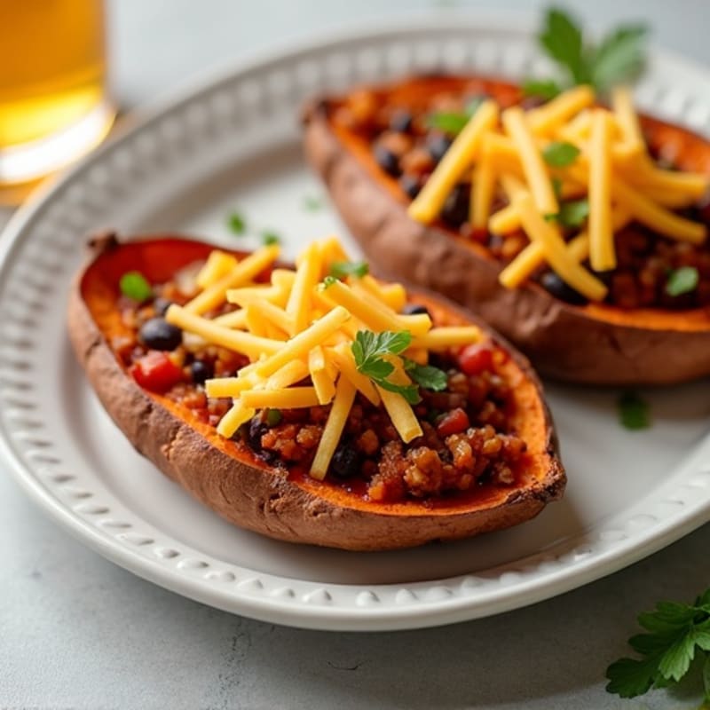 Crispy Sweet Potato Skins with Turkey Chili