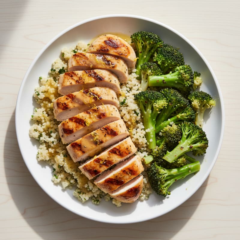 Grilled Chicken Breast with Quinoa and Steamed Broccoli