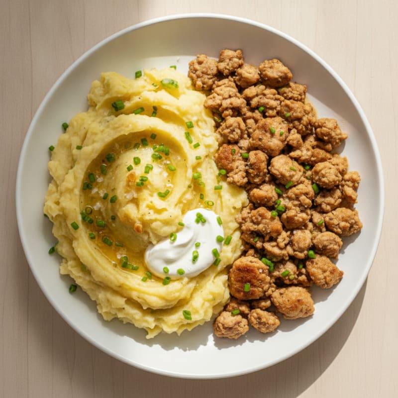 Buttery Garlic Mashed Potatoes with Savory Ground Turkey