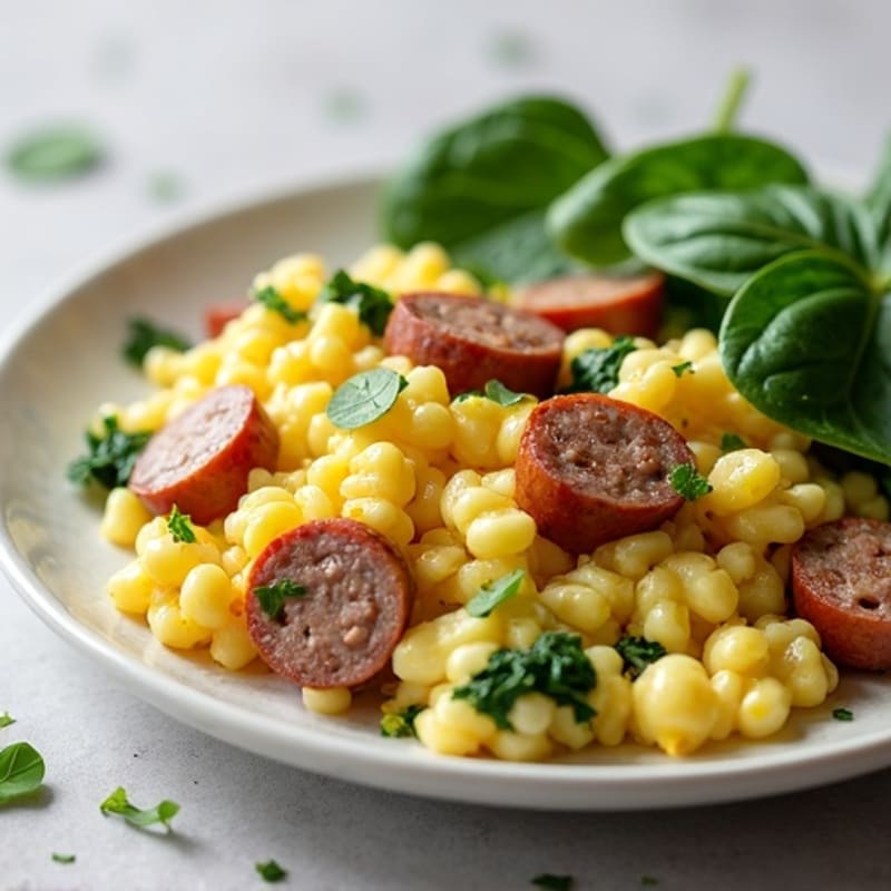 Cottage Cheese Scramble with Turkey Sausage and Spinach