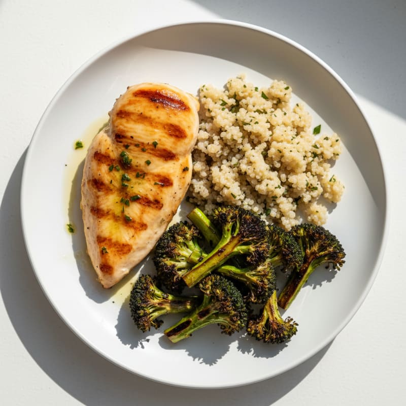 Grilled Chicken Breast with Quinoa and Roasted Broccoli