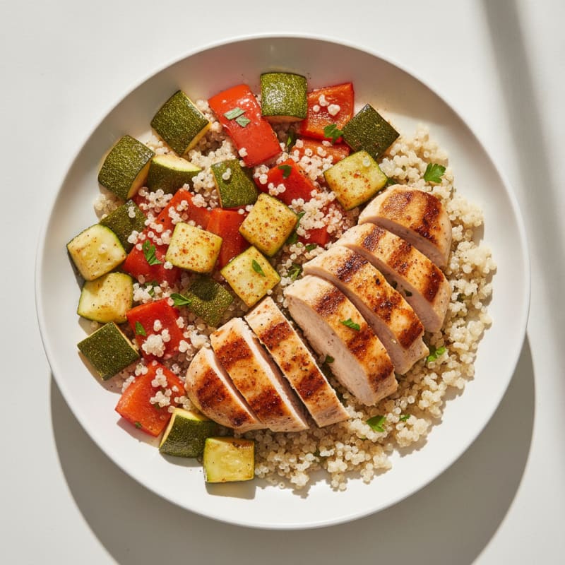 Grilled Chicken and Quinoa Bowl with Roasted Vegetables