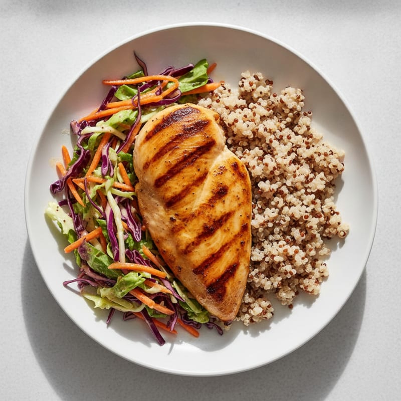 Grilled Chicken Breast with Crunchy Cabbage Slaw and Quinoa