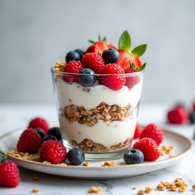 Creamy Greek Yogurt Parfait with Protein Granola and Fresh Berries