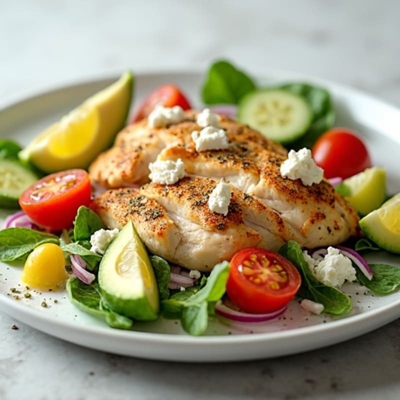Lemon Herb Chicken with Fresh Feta and Crisp Vegetable Salad
