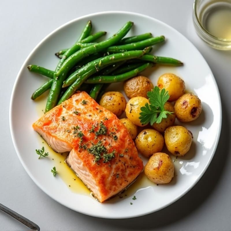 Crispy Roasted Gold Potatoes with Lemon-Herb Salmon and Blistered Green Beans