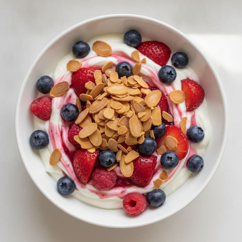 Greek Yogurt Protein Parfait with Mixed Berries and Almonds